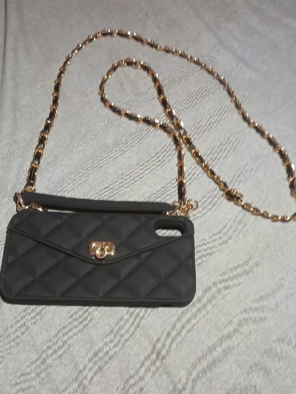 Black Crossbody Phone Case with Gold Chain Strap